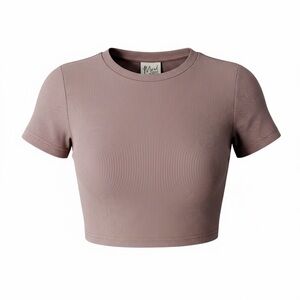 Mood Women’s XL Lilac Purple Ribbed Fitted Crop Top Short Sleeve Baby Tee